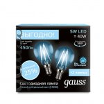 Лампа Gauss Filament Шар E14 5W 4100К (2 лампы в упаковке)