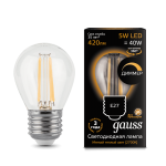 Лампа диодная диммируемая Gauss LED Filament Шар dimmable E27 5W 420lm 2700K 105802105-D