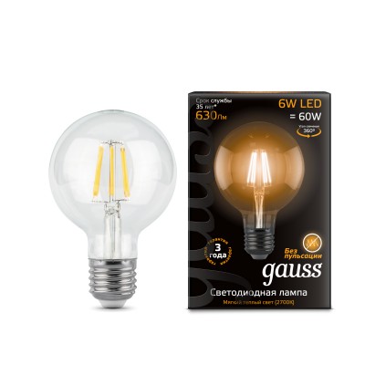

Лампа Gauss LED Filament G95 E27 6W 630lm 2700K (105802106), 105802106
