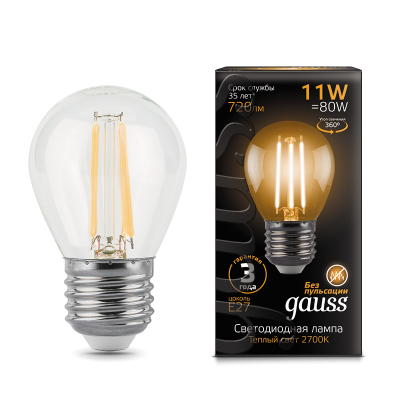 

Лампа Gauss LED Filament Шар E27 11W 720lm 2700K 1/10/50, 105802111