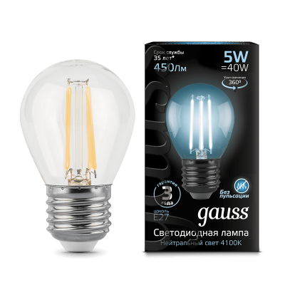 

Лампа Gauss LED Filament Шар E27 5W 450lm 4100K (105802205), 105802205