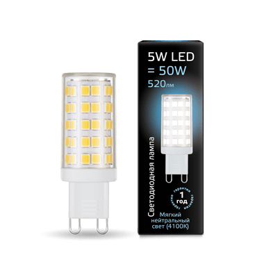 

Лампа Gauss LED G9 AC185-265V 5W 520lm 4100K керамика (107309205), 107309205