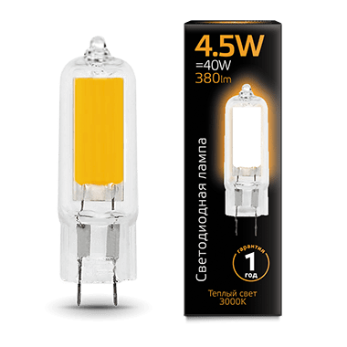 

Лампа Gauss LED G4 AC220-240V 4.5W 380lm 3000K Glass (107807104), 107807104