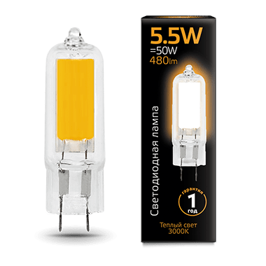 

Лампа Gauss LED G4 AC220-240V 5.5W 480lm3000K Glass (107807105), 107807105