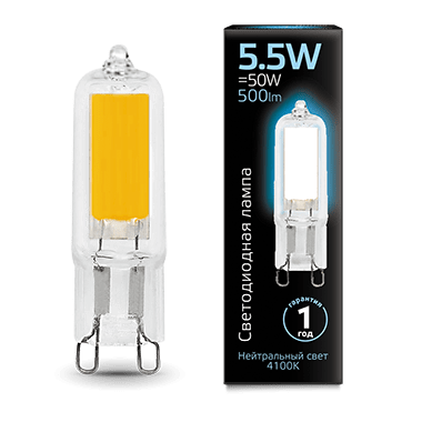 Лампа Gauss LED G9 AC220-240V 5.5W 500lm 4100K Glass (107809205)
