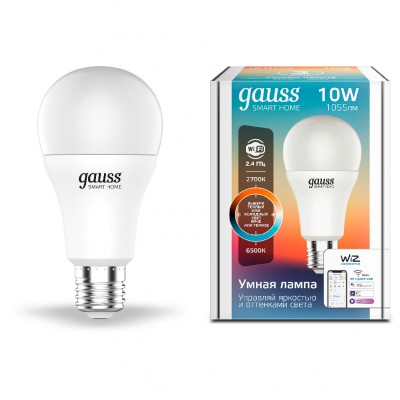 

Лампа Gauss Smart Home A60 10W 1055lm 2700-6500К E27 изм.цвет.темп.+диммирование LED (1080112), 1080112
