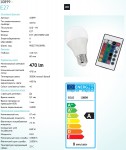 Лампа светодиодная диммируемая RGB с пультом упр-я A60 Eglo 10899