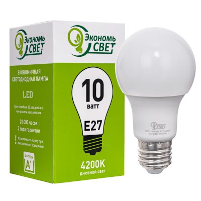 Лампочка светодиодная Экономсвет 10W Экономь свет A60 LED 4200K E27
