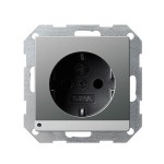 Gira E22 Сталь Розетка с/з с защитой и индикацией напряжения (G117020)