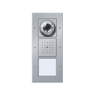 Gira TX-44 Алюминий Вызывная станция (видео) наружного монтажа, на 1 абонента, белая подсветка (G126965)