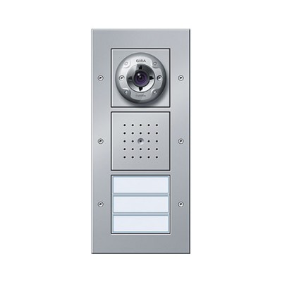 Gira TX-44 Алюминий Вызывная станция (видео) наружного монтажа, на 3 абонента, белая подсветка (G127065)