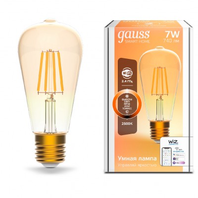 

Лампа Gauss Smart Home Filament ST64 7W 740lm 2500К E27 диммируемая LED (1290112), 1290112