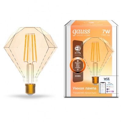 

Лампа Gauss Smart Home Filament Diamond 7W 740lm 2500К E27 диммируемая LED (1350112), 1350112