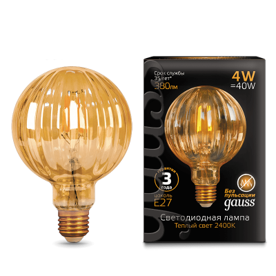 Лампа Gauss Filament G100 4W 380lm 2400К Е27 golden Baloon LED (147802004) Лампа Gauss Filament G100 4W 380lm 2400К Е27 golden Baloon LED (147802004)