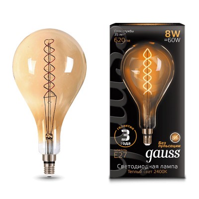 Лампа Gauss Filament А160 8W 620lm 2400К Е27 golden flexible LED (150802008) Лампа Gauss Filament А160 8W 620lm 2400К Е27 golden flexible LED (150802008)