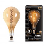Лампа Gauss Filament А160 8W 620lm 2400К Е27 golden flexible LED (150802008)