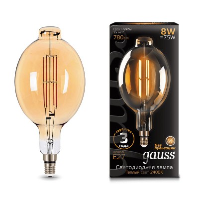 Лампа Gauss Filament BT180 8W 780lm 2400К Е27 golden straight LED (151802008) Лампа Gauss Filament BT180 8W 780lm 2400К Е27 golden straight LED (151802008)