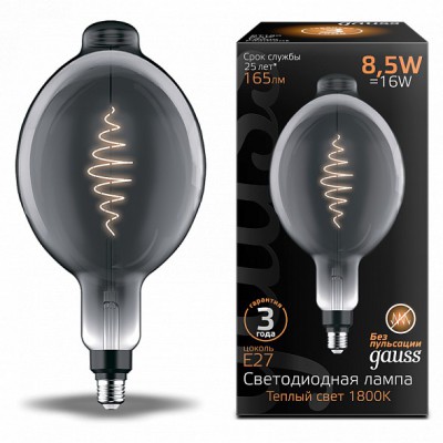 Лампа Gauss Filament BT180 8.5W 165lm 1800К Е27 gray flexible LED (152802005) Лампа Gauss Filament BT180 8.5W 165lm 1800К Е27 gray flexible LED (152802005)