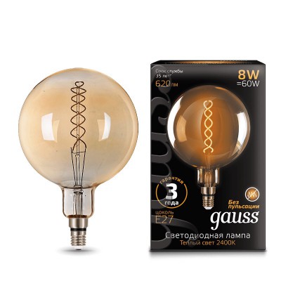 Лампа Gauss Filament G200 8W 620lm 2400К Е27 golden flexible LED (154802008) Лампа Gauss Filament G200 8W 620lm 2400К Е27 golden flexible LED (154802008)