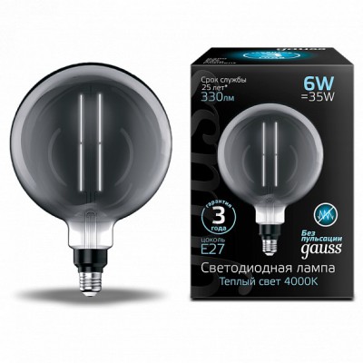 Лампа Gauss Filament G200 6W 330lm 4000К Е27 gray straight LED (154802205)