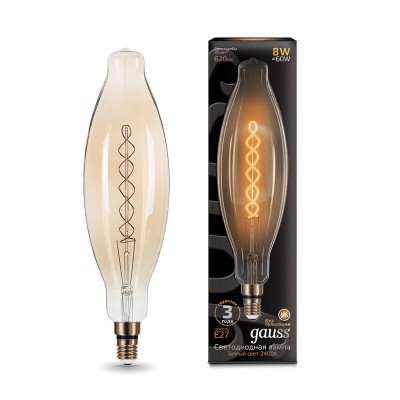 Лампа Gauss Filament BT120 8W 620lm 2400К Е27 golden flexible LED (156802008) Лампа Gauss Filament BT120 8W 620lm 2400К Е27 golden flexible LED (156802008)