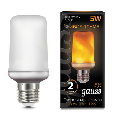 Лампа Gauss LED T65 Flame 5W E27 20-80lm 1500K (157402105)