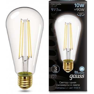 

Лампа Gauss Filament ST64 10W 970lm 4100К Е27 LED (157802210), 157802210