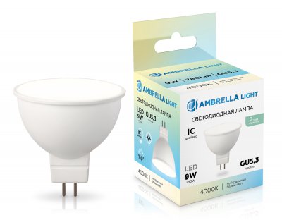 Светодиодная лампа MR16 9W 4000K Ambrella 160904 LED MR16 9W IC GU5.3 4000K 175-265V Светодиодная лампа MR16 9W 4000K Ambrella 160904 LED MR16 9W IC GU5.3 4000K 175-265V