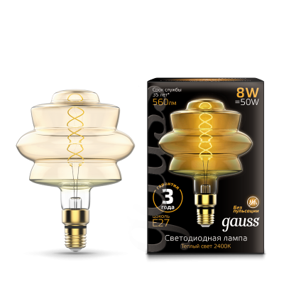 Лампа Gauss Led Vintage Filament Flexible BD180 8W 560lm E27 180*250mm Golden 2400K (161802008) Лампа Gauss Led Vintage Filament Flexible BD180 8W 560lm E27 180*250mm Golden 2400K (161802008)
