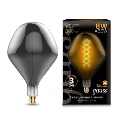 Лампа Gauss Filament SD160 8W 300lm 2400К Е27 gray flexible LED (163802008)