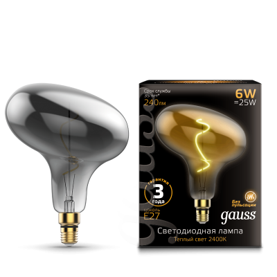 Лампа Gauss Filament FD180 6W 240lm 2400К Е27 gray flexible LED (165802008)