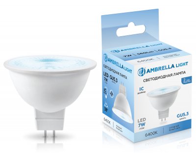 Светодиодная лампа Lens 38° MR16 7W 6400K Ambrella 170716 LED MR16 7W IC GU5.3 6400K 175-265V 38°