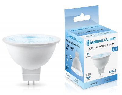 Светодиодная лампа Lens 38° MR16 9W 6400K Ambrella 170906 LED MR16 9W IC GU5.3 6400K 175-265V 38°