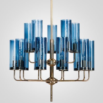 Люстра Agne Brass &amp; Blue Glass Tube Chandelier in 1970 15 Синий ImperiumLoft 178203-22