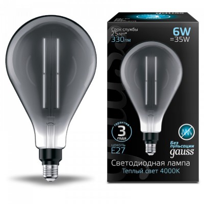 Лампа Gauss Filament PS160 6W 330lm 4000К Е27 gray straight LED (179802205)