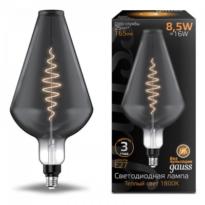Лампа Gauss Filament Vase 8.5W 165lm 1800К Е27 gray flexible LED (180802005)
