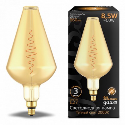 Лампа Gauss Filament Vase 8.5W 660lm 2000К Е27 golden flexible LED (180802105)