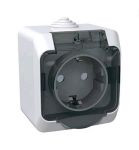 Lexel Этюд 1-ая розетка с заземлением, СО ШТОРКАМИ белый (накладные) (PA16-044b)