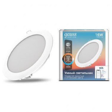 

Свет-ик даунлайт GaussSmartHome 16W1600lm2700-4000К 220-240V IP20 165*38мм изм.цвет.тем+дим LED (2040122), 2040122
