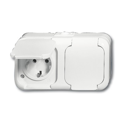 Розетка двойная горизонтальная 2Р+E 10/16А 250В IP44 для открытого монтажа Duro 2000 WW чисто-белый [BJE2300/2 EWW] 2084-0-0523