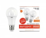 Лампа Gauss LED Elementary A60 11W E27 2700K 1/50 (2 лампы в упаковке)