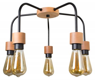 Люстра Эдисон 5хЕ27х60Вт, черный+натуральный, 233-74-25