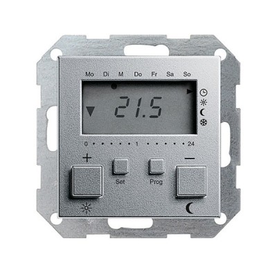 Gira S-55 Алюминий Термостат электронный с таймером с функцией охлаждения (G237026)