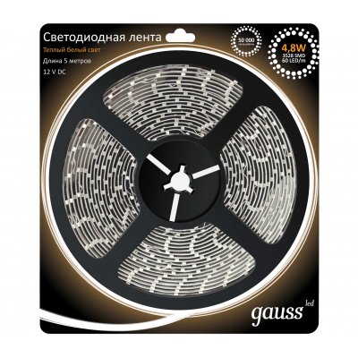 Лента LED 5050/30-SMD 7.2W 12V DC теплый белый IP66 (блистер 5м) (311000107) Лента LED 5050/30-SMD 7.2W 12V DC теплый белый IP66 (блистер 5м) (311000107)