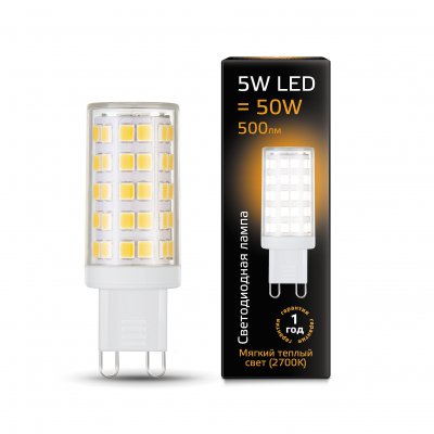 

Лампа Gauss LED G9 AC185-265V 5W 500lm 2700K керамика (107309105), 107309105