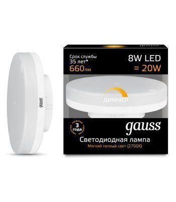 

Лампа Gauss LED GX53 8W 660lm 3000K диммируемая, 108408108-D