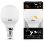 Лампа Gauss LED Шар-dim E14 7W 560lm 3000К диммируемая (105101107-D)