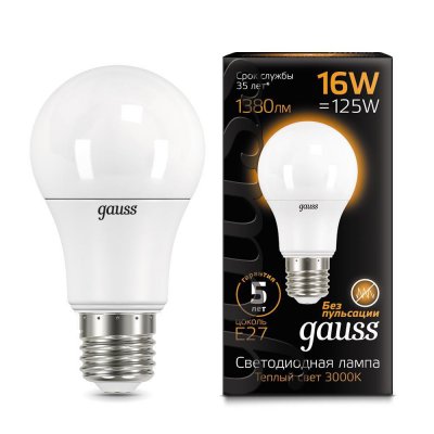 

Лампа Gauss LED A60 16W E27 1380lm 3000K (102502116), 102502116