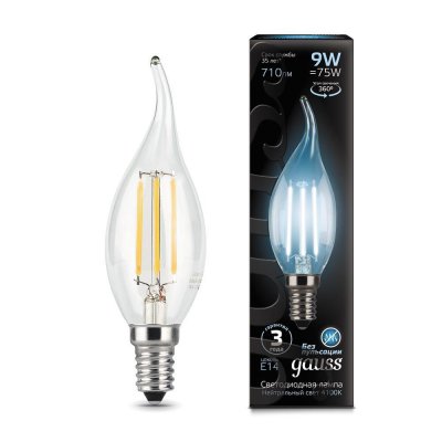 

Лампа Gauss LED Filament Свеча на ветру E14 9W 710lm 4100K (104801209), 104801209