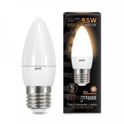 

Лампа Gauss LED Свеча E27 9.5W 890lm 3000К (103102110), 103102110